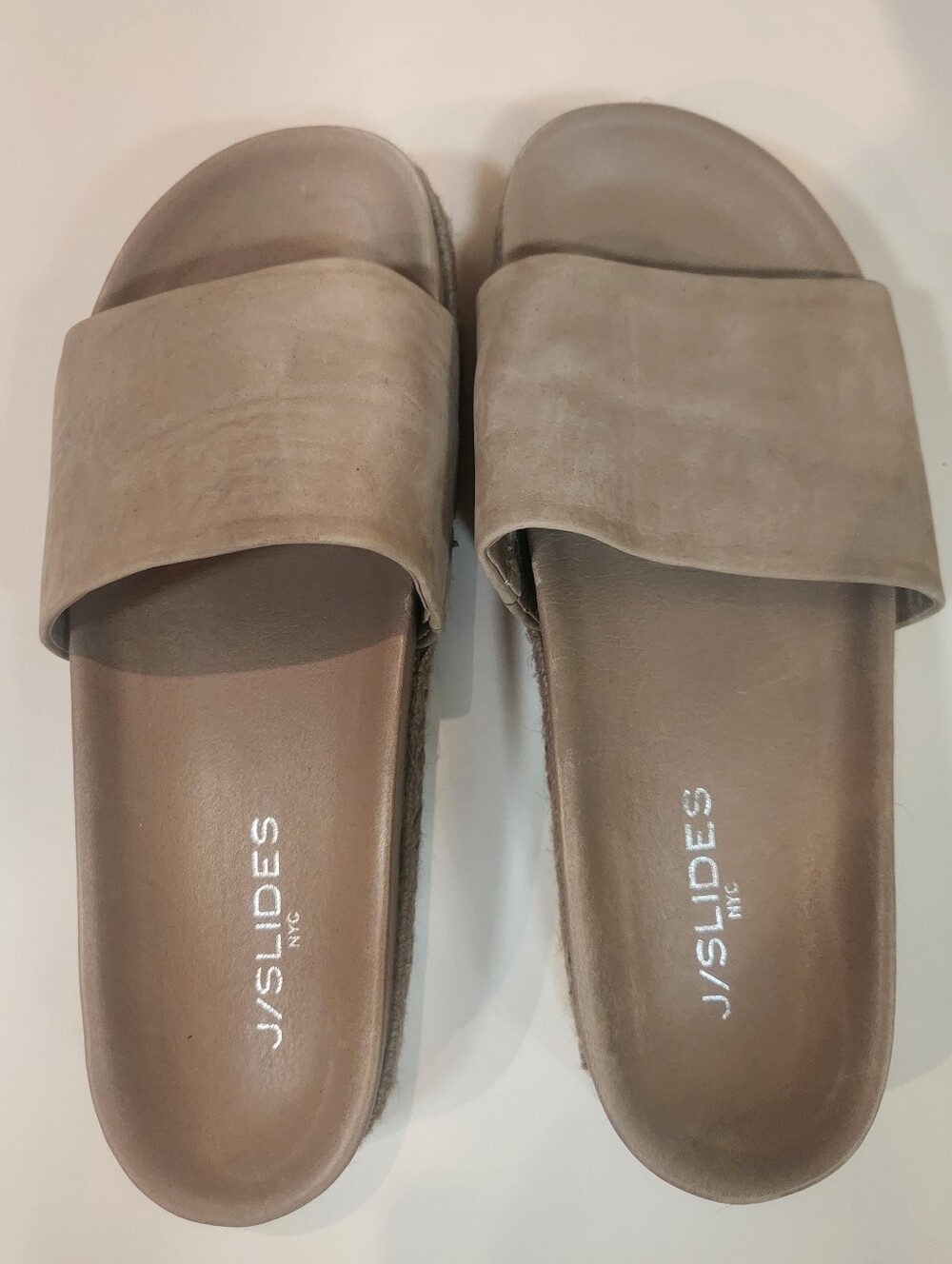 J/SLIDES Taupe Wide-Strap Slide Sandals